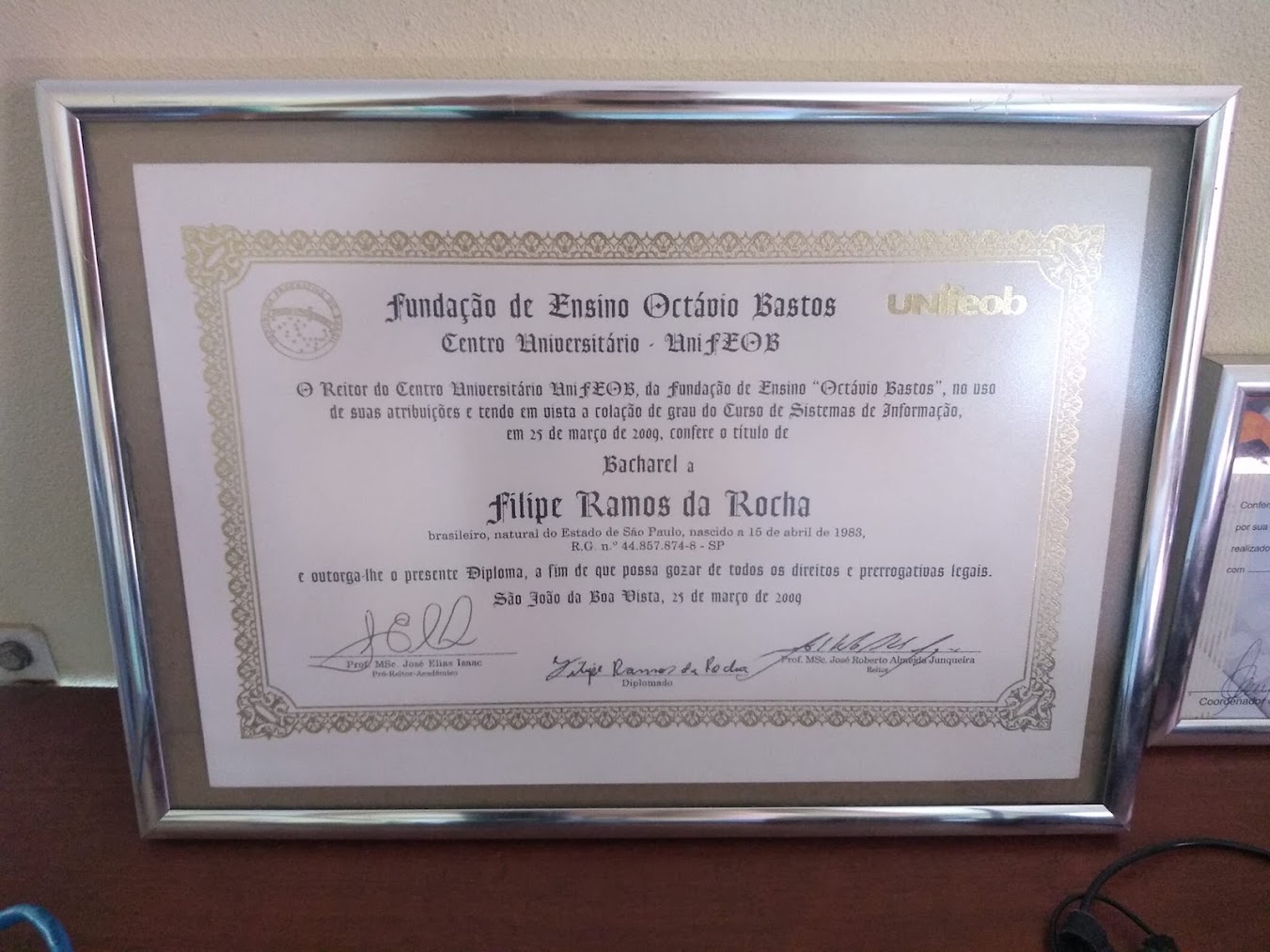 Diploma de Bacharel em Sistemas de Informação - UNIFEOB - Filipe Ramos da Rocha